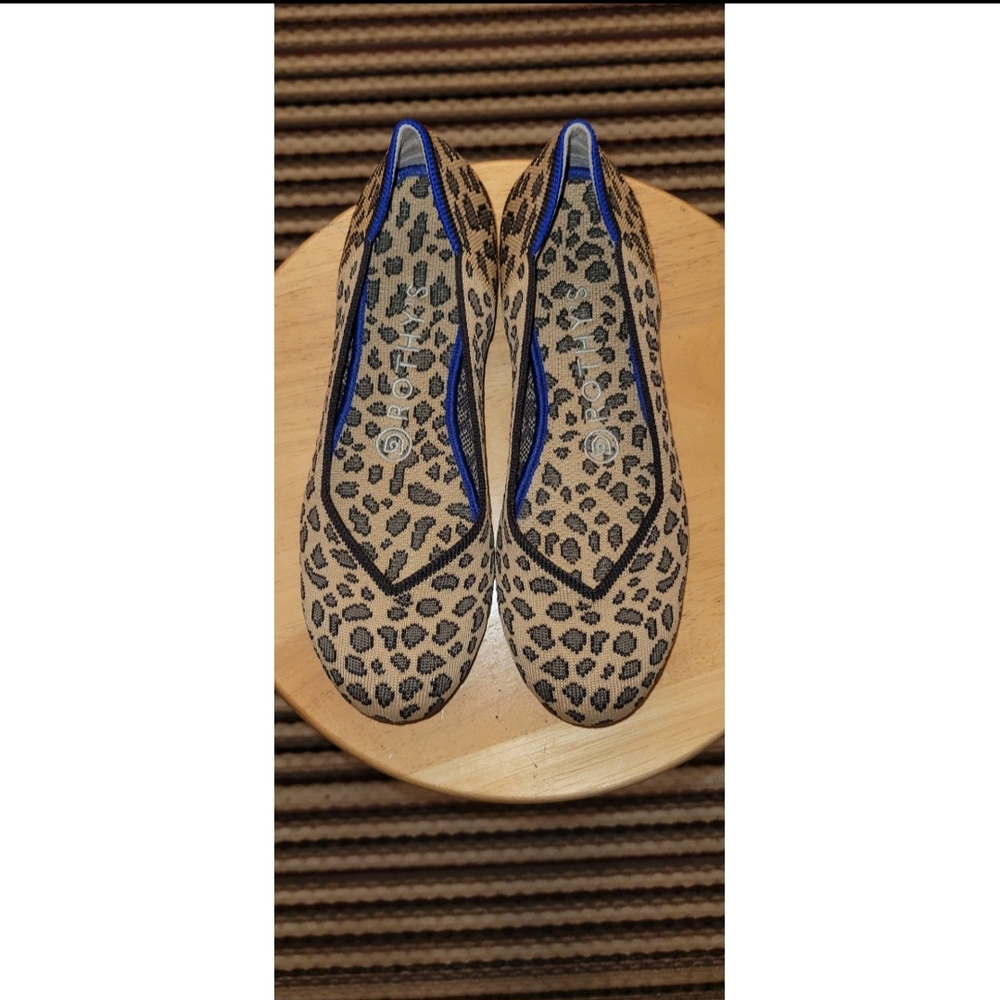 Rothy's Brown and Blue Flats with Intricate Design